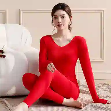 兰缪 桑蚕丝发热绵羊毛蕾丝圆领内衣轻薄修身显瘦高弹服帖亲肤柔软秋衣秋裤保暖套装 女款