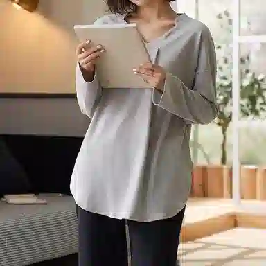 兰缪 韩系潮流时尚气质简约长袖个性休闲舒适透气长裤睡衣套装 女款 图片色