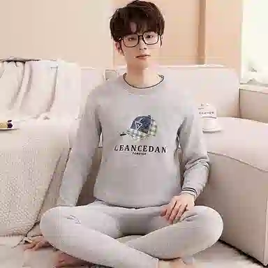 兰缪 加绒加厚青少年纯棉螺纹圆领家居服卫衣个性卡通涂鸦无骨拼接设计不易褪色防刮耐磨蓄热锁温抗寒舒适透气可外穿保暖套装 男款