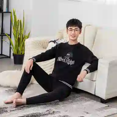 兰缪 加绒加厚青少年纯棉螺纹圆领家居服卫衣个性卡通涂鸦无骨拼接设计不易褪色防刮耐磨蓄热锁温抗寒舒适透气可外穿保暖套装 男款