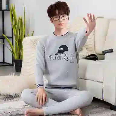 兰缪 加绒加厚青少年纯棉螺纹圆领家居服卫衣个性卡通涂鸦无骨拼接设计不易褪色防刮耐磨蓄热锁温抗寒舒适透气可外穿保暖套装 男款