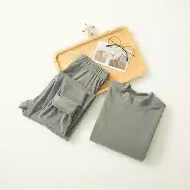 兰缪 双面磨毛德绒中领内衣黑科技阳离子防风护颈高弹亲肤柔软舒适锁温蓄热抑菌透气无痕基础打底保暖套装 男款