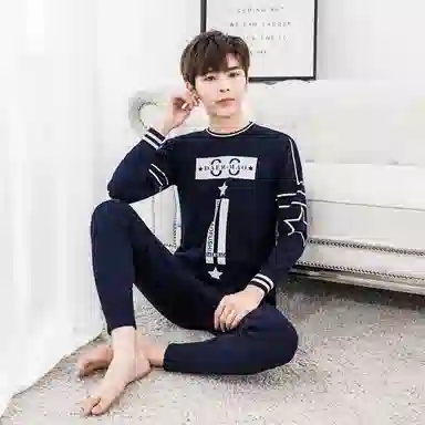 兰缪 青少年加绒加厚内搭个性涂鸦圆领套头抗寒蓄热锁温不易褪色防刮耐磨不起球透气舒适可外穿保暖套装 男款