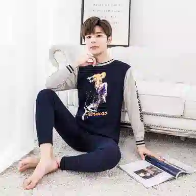 兰缪 青少年加绒加厚内搭个性涂鸦圆领套头抗寒蓄热锁温不易褪色防刮耐磨不起球舒适透气打底可外穿保暖套装 男款