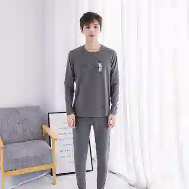 兰缪 青少年秋衣秋裤双面磨毛柔软黑科技阳离子抗寒保温透气舒适保暖套装 男款