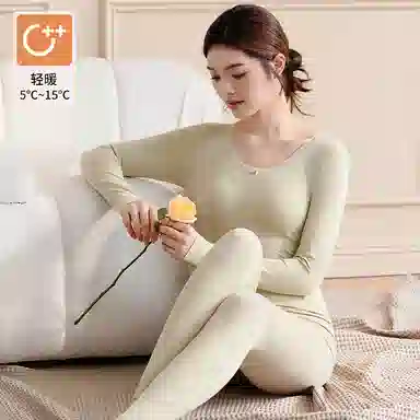 兰缪 百搭恒温蕾丝圆领内衣轻薄不臃肿柔软舒适全身抗静电秋衣秋裤时尚透气保暖套装 女款