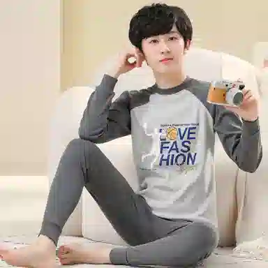 兰缪 纯棉青少年新疆棉秋衣秋裤亲肤舒适校服居家内搭棉毛衫长袖长裤袖口时尚设计耐磨保暖套装 男女同款