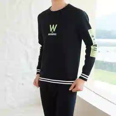 兰缪 加绒加厚青少年纯棉螺纹圆领家居服卫衣个性卡通涂鸦无骨拼接设计不易褪色防刮耐磨蓄热锁温抗寒舒适透气可外穿保暖套装 男款