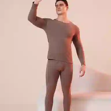 兰缪 秋冬绵羊毛蚕丝长款圆领内衣防冻羽毛绒秋衣秋裤柔软贴身锁温蓄暖舒适透气基础打底保暖套装 男款