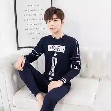 兰缪 青少年加绒加厚内搭个性涂鸦圆领套头抗寒蓄热锁温不易褪色防刮耐磨不起球透气舒适可外穿保暖套装 男款