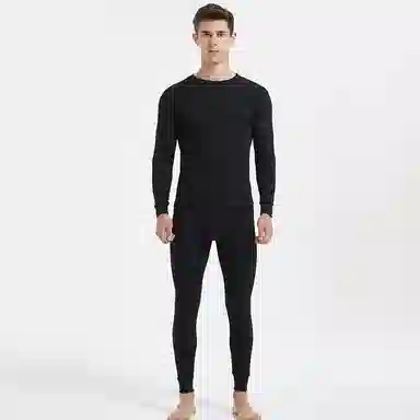 兰缪 韩式绅士简约棉质高弹力舒适贴身透气百搭打底秋衣秋裤家居服睡衣保暖套装 男款