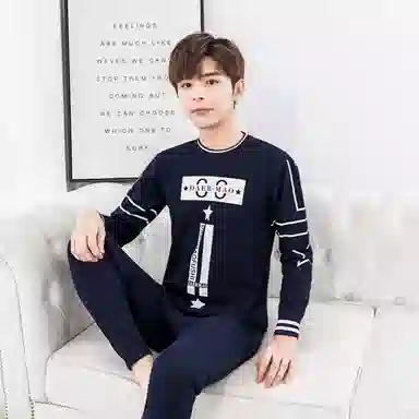 兰缪 青少年加绒加厚内搭个性涂鸦圆领套头抗寒蓄热锁温不易褪色防刮耐磨不起球透气舒适可外穿保暖套装 男款