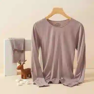 兰缪 桑蚕丝蛋白发热丝圆领长袖长裤百搭舒适提臀设计美体高弹亲肤柔软贴身打底恒温蓄暖吸湿透气保暖套装 女款