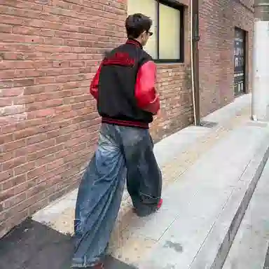 OPMY Letter Embroidered Baseball Jacket