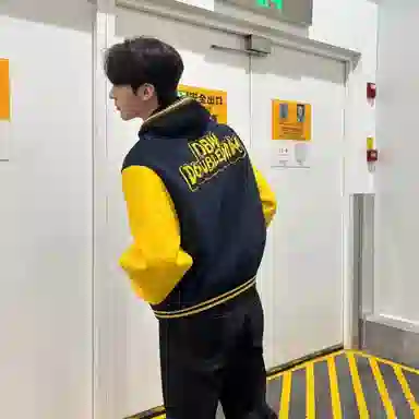 OPMY Letter Embroidered Baseball Jacket