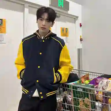 OPMY Letter Embroidered Baseball Jacket