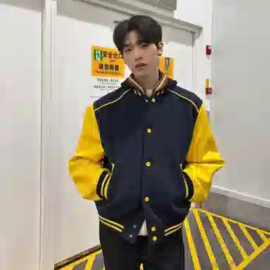 OPMY Letter Embroidered Baseball Jacket