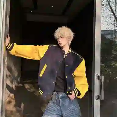 OPMY Letter Embroidered Baseball Jacket