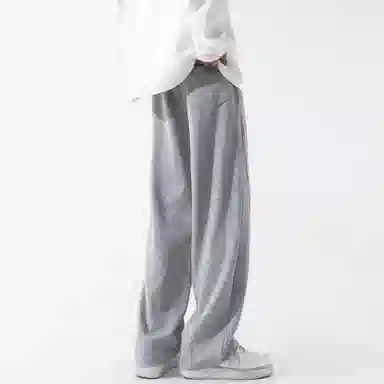 玉儿恋 美式高街侧边褶皱弯刀卫裤纯色松紧腰系带垂感宽松百搭直筒休闲加厚针织运动裤 男女同款