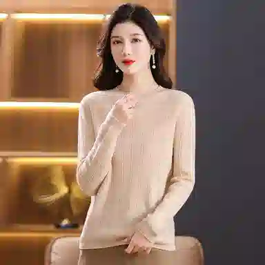 恒源祥 圆领合身纯色长袖针织衫 女款