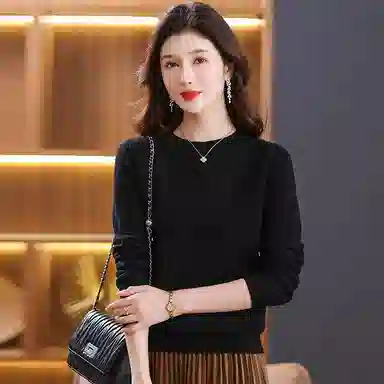 恒源祥 圆领合身纯色长袖针织衫 女款