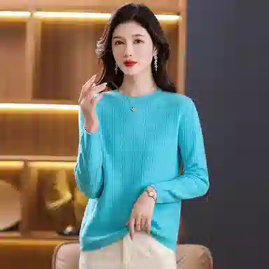 恒源祥 圆领合身纯色长袖针织衫 女款