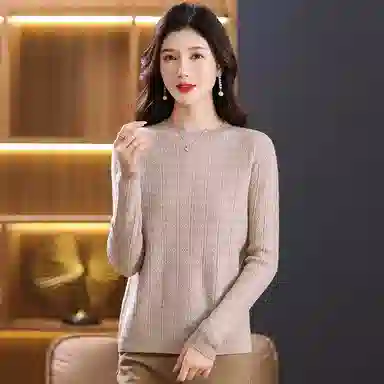 恒源祥 圆领合身纯色长袖针织衫 女款