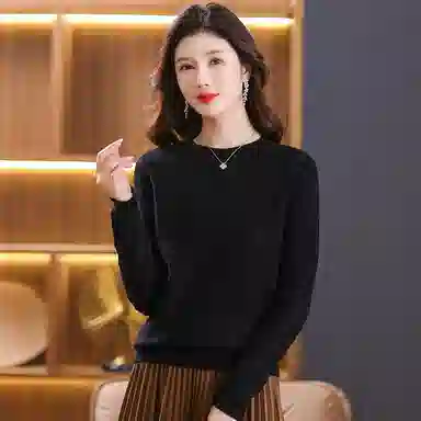 恒源祥 圆领合身纯色长袖针织衫 女款