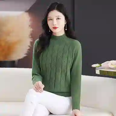 恒源祥 休闲简约气质时尚半高领纯色波浪纹路长袖针织衫 女款