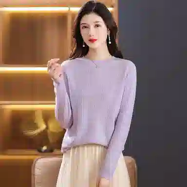 恒源祥 圆领合身纯色长袖针织衫 女款
