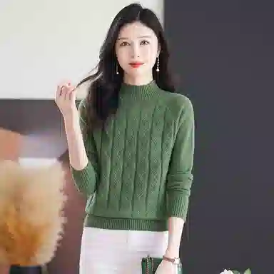 恒源祥 休闲简约气质时尚半高领纯色波浪纹路长袖针织衫 女款