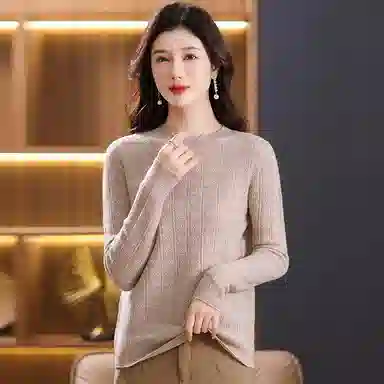 恒源祥 圆领合身纯色长袖针织衫 女款