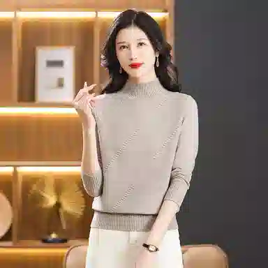 恒源祥 纯色半高领厚款套头长袖针织衫 女款