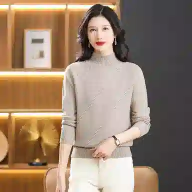 恒源祥 纯色半高领厚款套头长袖针织衫 女款