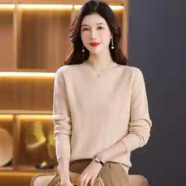 恒源祥 圆领合身纯色长袖针织衫 女款
