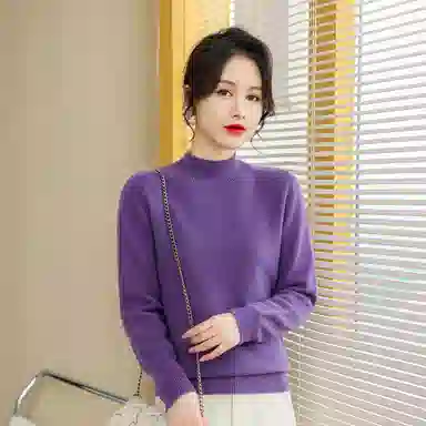 恒源祥 半高领套头纯色长袖毛衣 女款