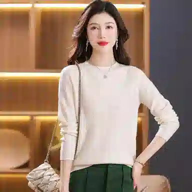 恒源祥 圆领合身纯色长袖针织衫 女款