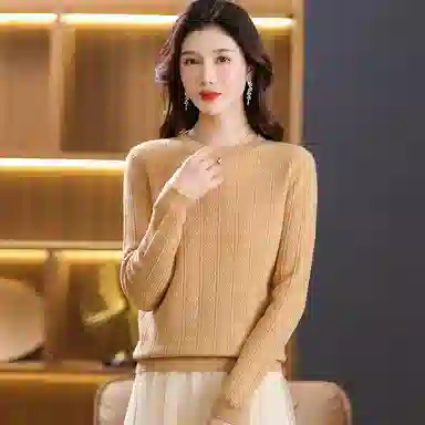 恒源祥 圆领合身纯色长袖针织衫 女款