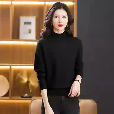 恒源祥 纯色半高领厚款套头长袖针织衫 女款