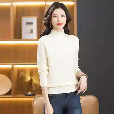 恒源祥 纯色半高领厚款套头长袖针织衫 女款