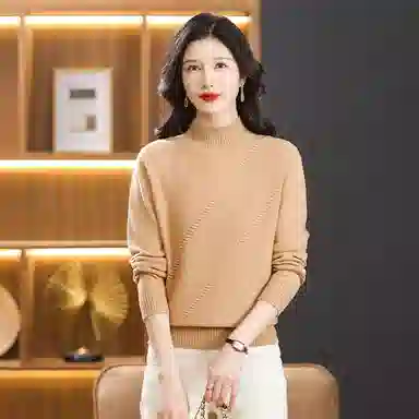 恒源祥 纯色半高领厚款套头长袖针织衫 女款