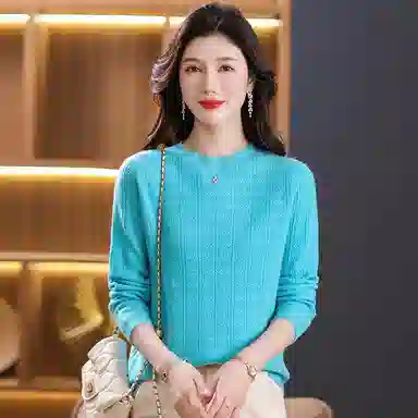 恒源祥 圆领合身纯色长袖针织衫 女款