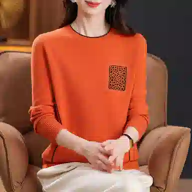 恒源祥 时尚百搭减龄圆领纯色印花质感羊毛针织衫 女款