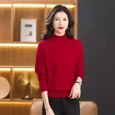 恒源祥 纯色半高领厚款套头长袖针织衫 女款