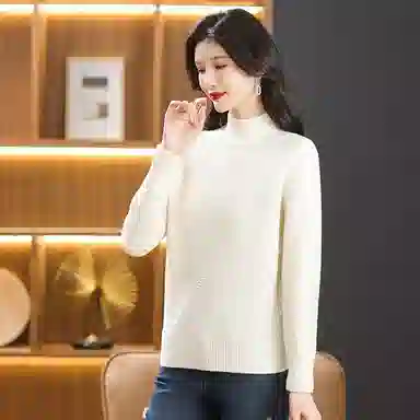 恒源祥 纯色半高领厚款套头长袖针织衫 女款