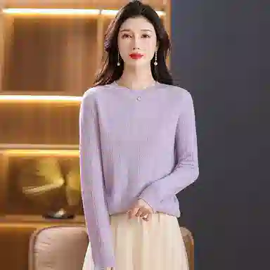 恒源祥 圆领合身纯色长袖针织衫 女款