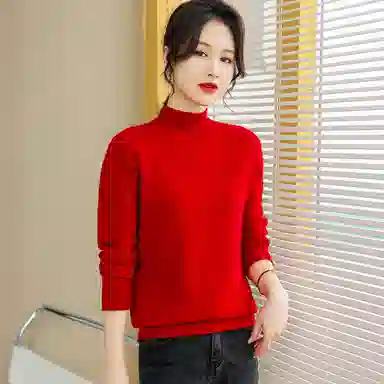 恒源祥 半高领套头纯色长袖毛衣 女款