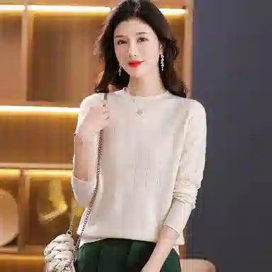 恒源祥 圆领合身纯色长袖针织衫 女款