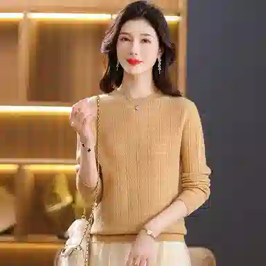 恒源祥 圆领合身纯色长袖针织衫 女款