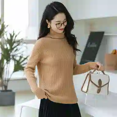 恒源祥 经典高领纯色套头长袖毛衣 女款